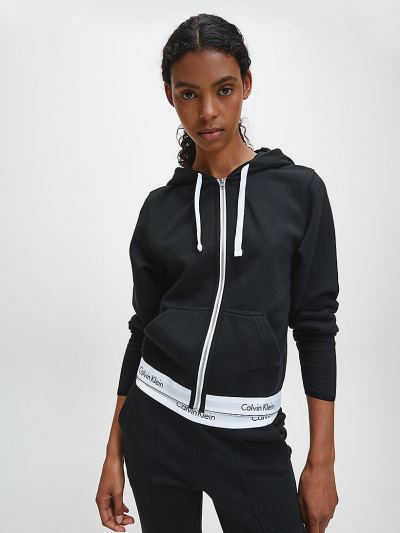 Calvin Klein Ruhák HU459196 | Calvin Klein Modern Cotton Lounge Zip Up Női Kapucnis Pulóver Fekete